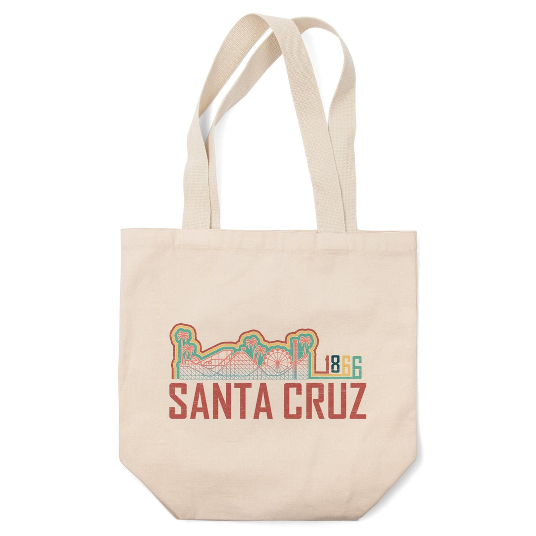 Santa Cruz, California, Skyline, Retro, Beach Colors, Contour, Lantern Press Artwork, Tote Bag Totes Lantern Press 