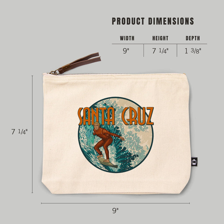 Santa Cruz, California, Stylized Surfer,, Organic Cotton Zipper Pouch, Go Bag Go Bag Lantern Press 