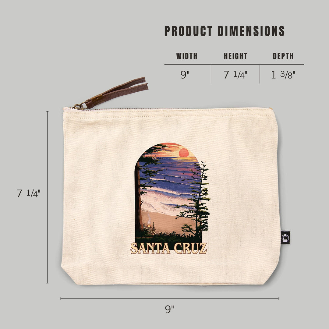 Santa Cruz, California, Sunset and Surfers,, Organic Cotton Zipper Pouch, Go Bag Go Bag Lantern Press 