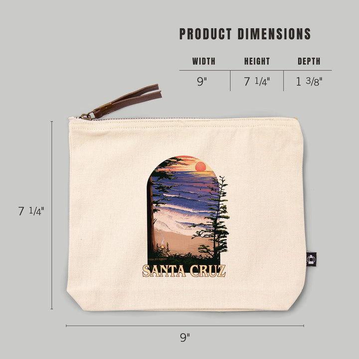 Santa Cruz, California, Sunset and Surfers,, Organic Cotton Zipper Pouch, Go Bag Go Bag Lantern Press 