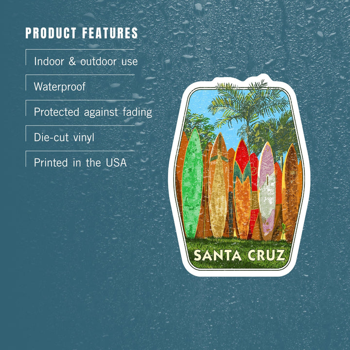 Santa Cruz, California, Surfboard Fence, Contour, Lantern Press Artwork, Vinyl Sticker Sticker Lantern Press 