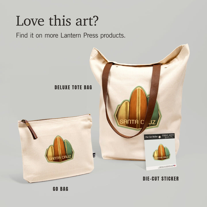 Santa Cruz, California, Surfboards, Oil Painting,, Organic Cotton Zipper Pouch, Go Bag Go Bag Lantern Press 