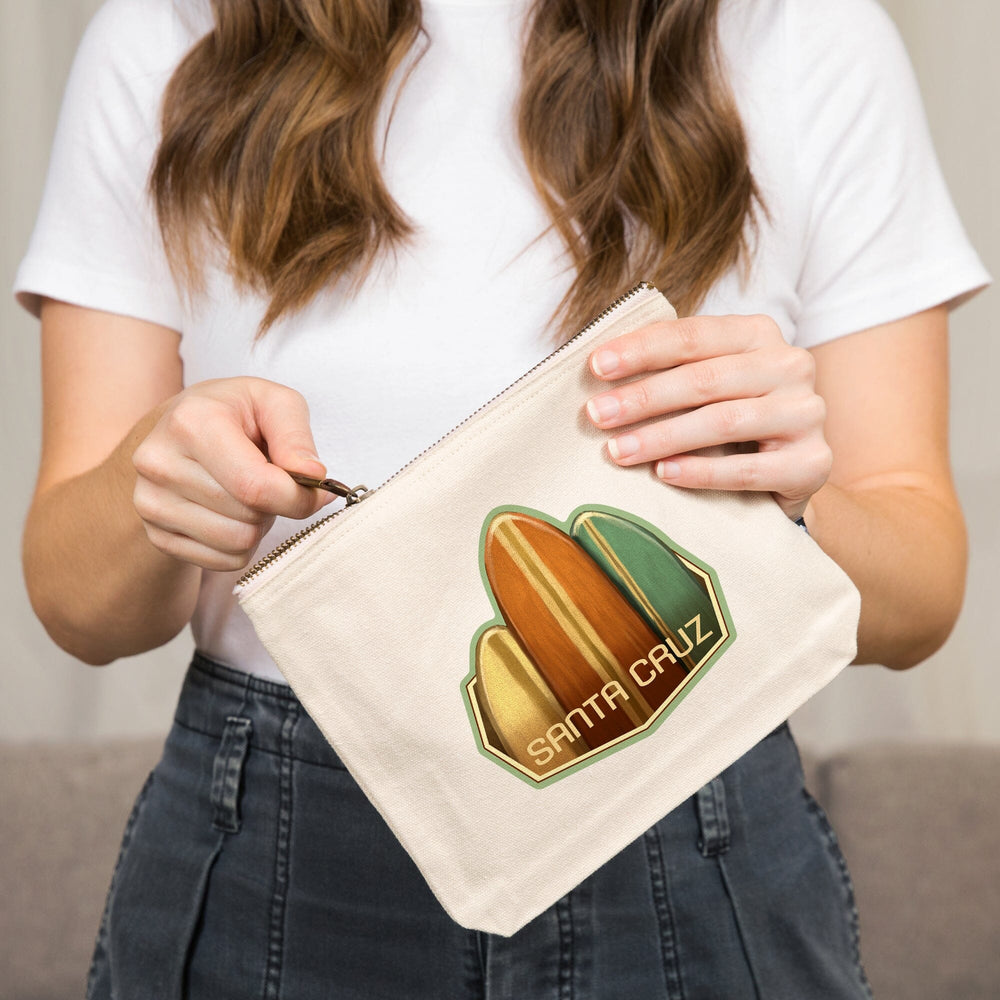 Santa Cruz, California, Surfboards, Oil Painting,, Organic Cotton Zipper Pouch, Go Bag Go Bag Lantern Press 