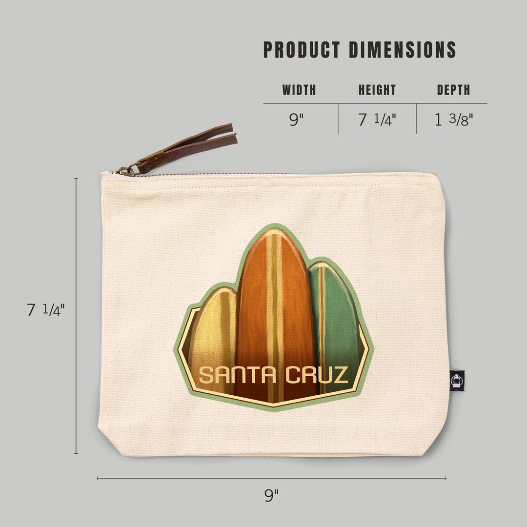 Santa Cruz, California, Surfboards, Oil Painting,, Organic Cotton Zipper Pouch, Go Bag Go Bag Lantern Press 