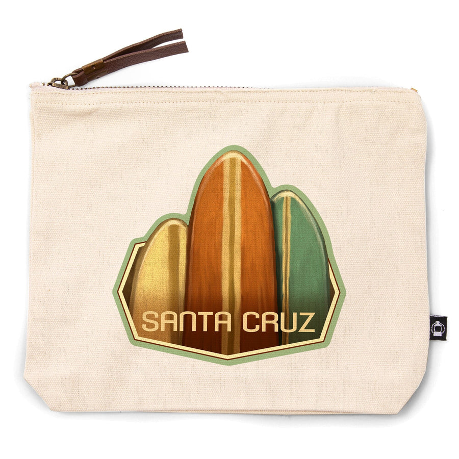 Santa Cruz, California, Surfboards, Oil Painting,, Organic Cotton Zipper Pouch, Go Bag Go Bag Lantern Press 