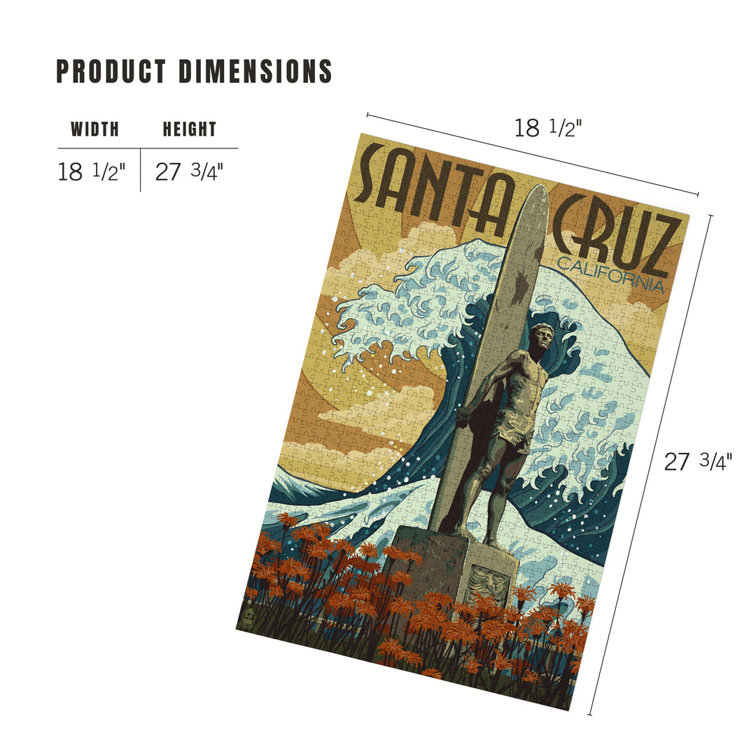 Santa Cruz, California, Surfer Statue, Jigsaw Puzzle Puzzle Lantern Press 
