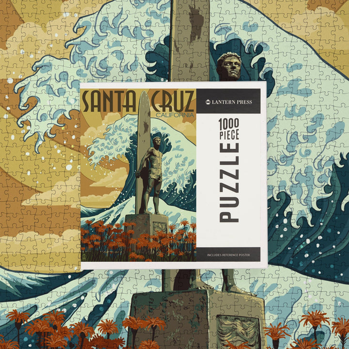 Santa Cruz, California, Surfer Statue, Jigsaw Puzzle Puzzle Lantern Press 
