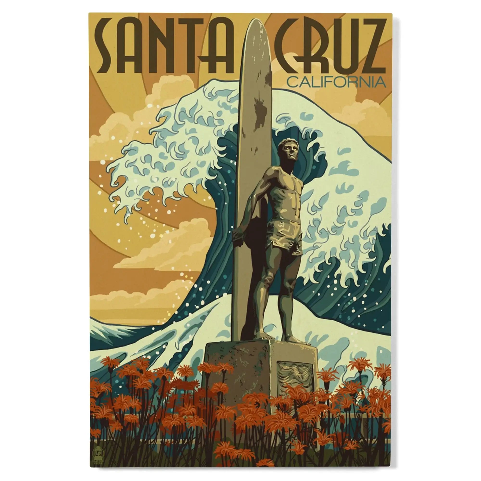 Santa Cruz, California, Surfer Statue, Lantern Press Artwork