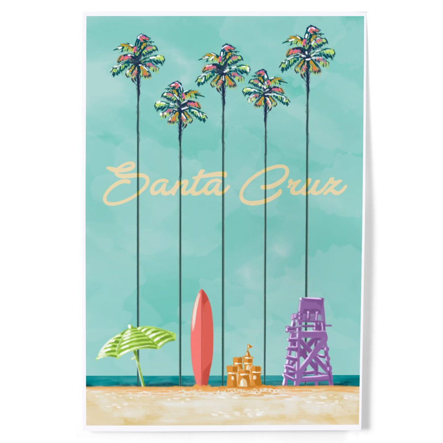 Santa Cruz, California, Tall Palms Beach Scene, Art & Giclee Prints Art Lantern Press 