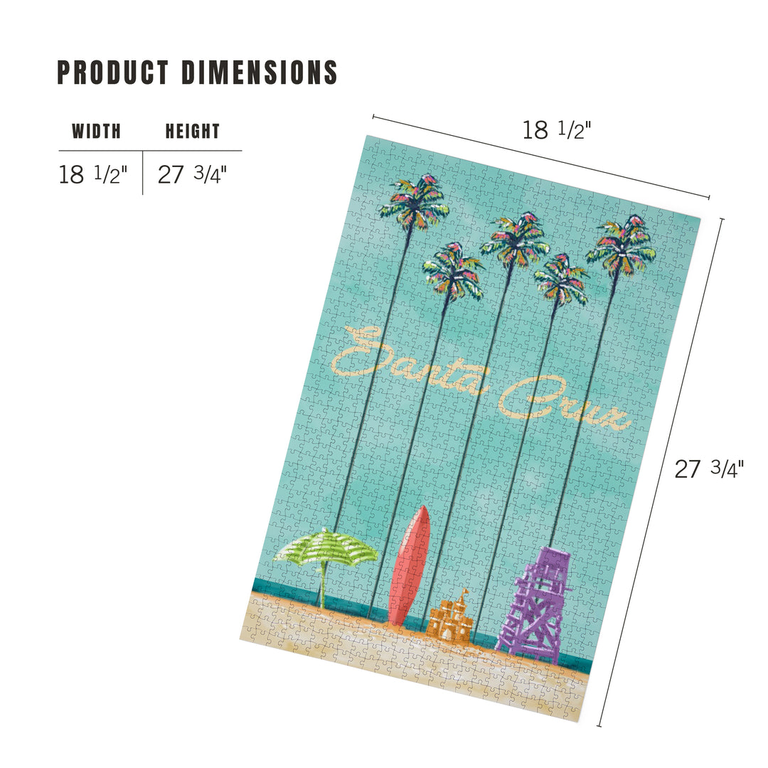 Santa Cruz, California, Tall Palms Beach Scene, Jigsaw Puzzle Puzzle Lantern Press 