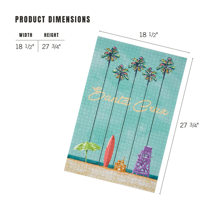 Santa Cruz, California, Tall Palms Beach Scene, Jigsaw Puzzle Puzzle Lantern Press 