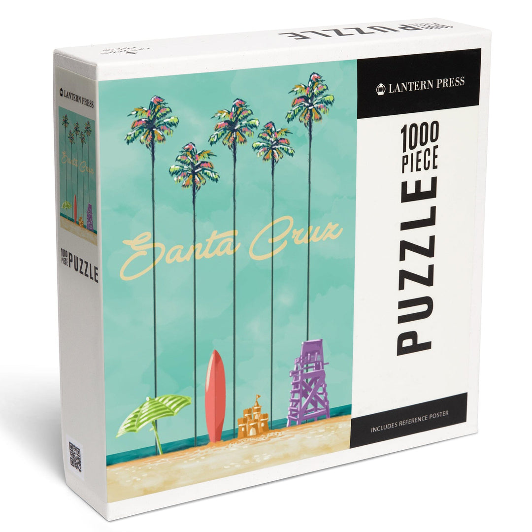 Santa Cruz, California, Tall Palms Beach Scene, Jigsaw Puzzle Puzzle Lantern Press 