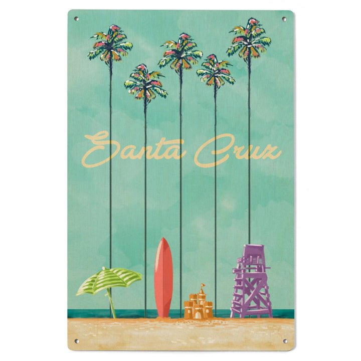 Santa Cruz, California, Tall Palms Beach Scene, Lantern Press Artwork, Wood Signs and Postcards Wood Lantern Press 