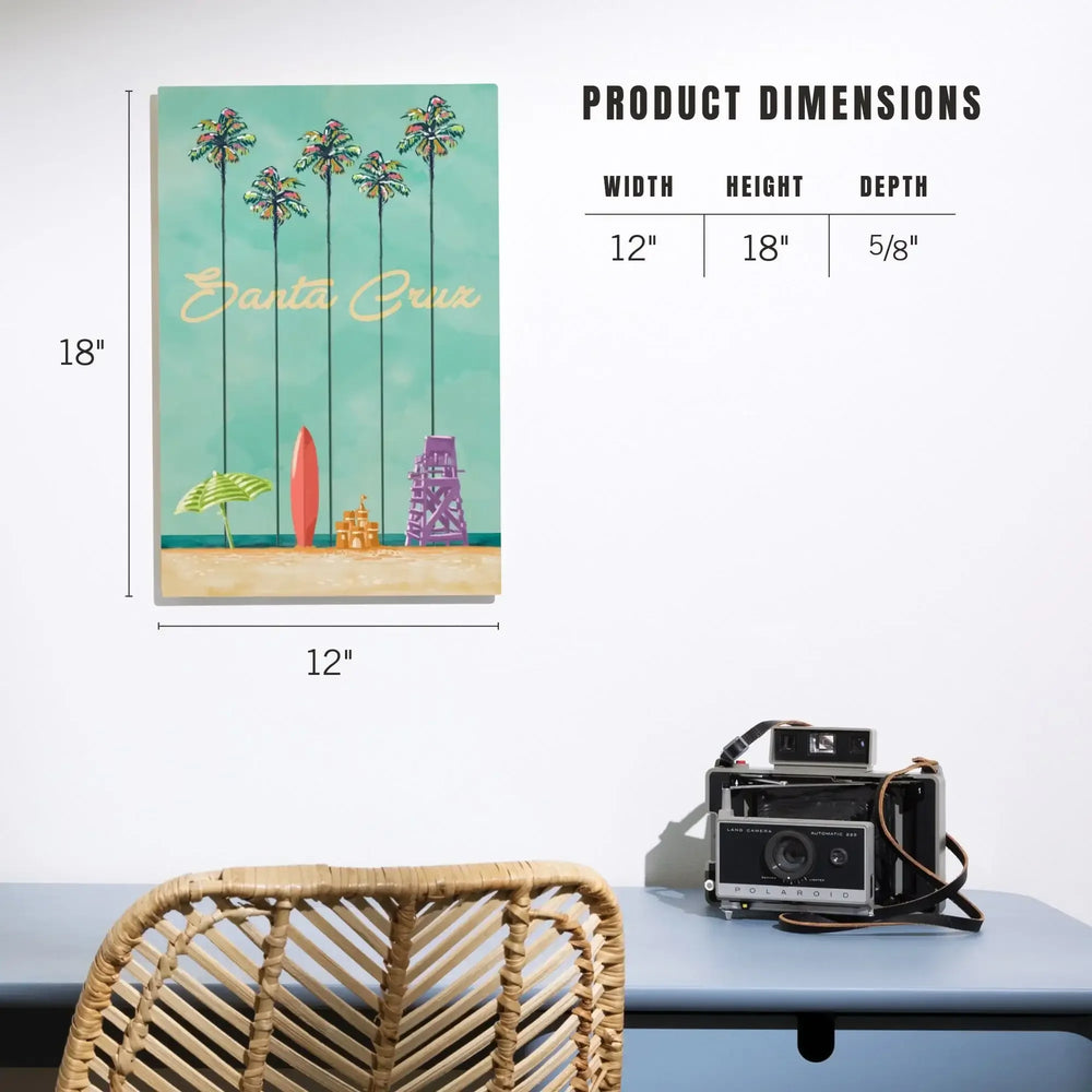 Santa Cruz, California, Tall Palms Beach Scene, Lantern Press Artwork, Wood Signs and Postcards Wood Lantern Press 