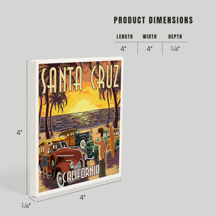 Santa Cruz, California, Vintage Woodies on the Beach, Coasters Coasters Lantern Press 