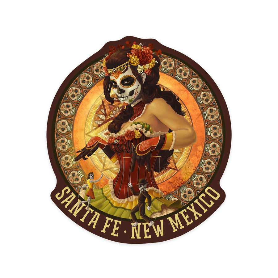 Santa Fe, New Mexico, Day of the Dead, Marionettes, Contour, Vinyl Sticker Sticker Lantern Press 