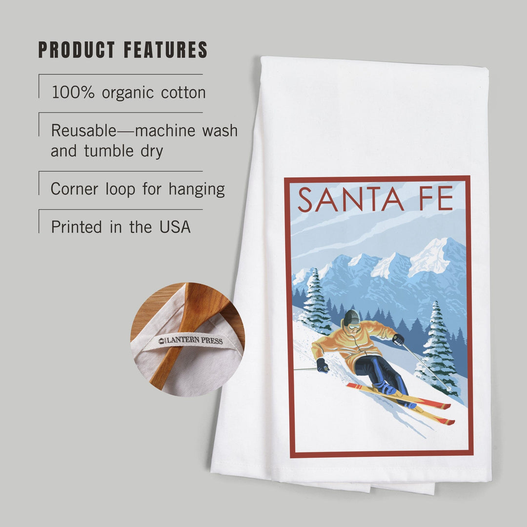 Santa Fe, New Mexico, Downhill Skier, Organic Cotton Kitchen Tea Towels Kitchen Lantern Press 