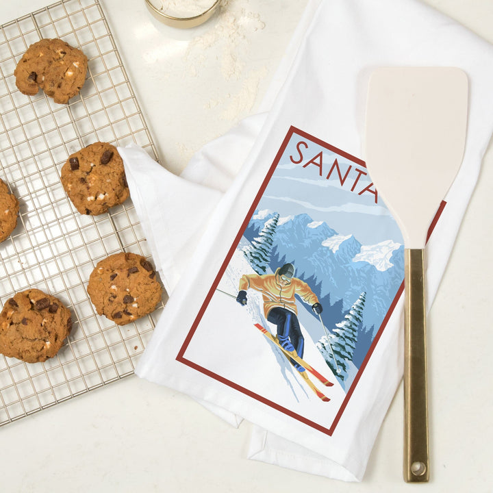 Santa Fe, New Mexico, Downhill Skier, Organic Cotton Kitchen Tea Towels Kitchen Lantern Press 