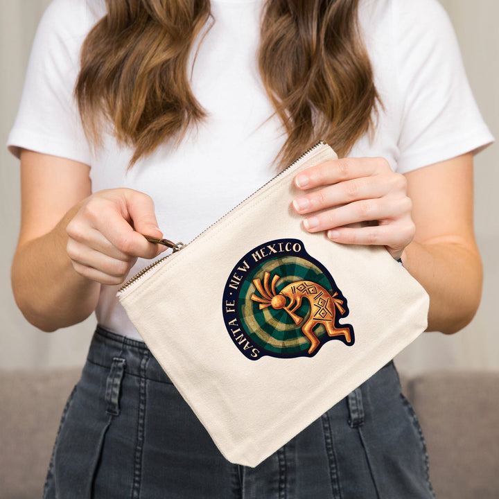 Santa Fe, New Mexico, Kokopelli,, Organic Cotton Zipper Pouch, Go Bag Go Bag Lantern Press 
