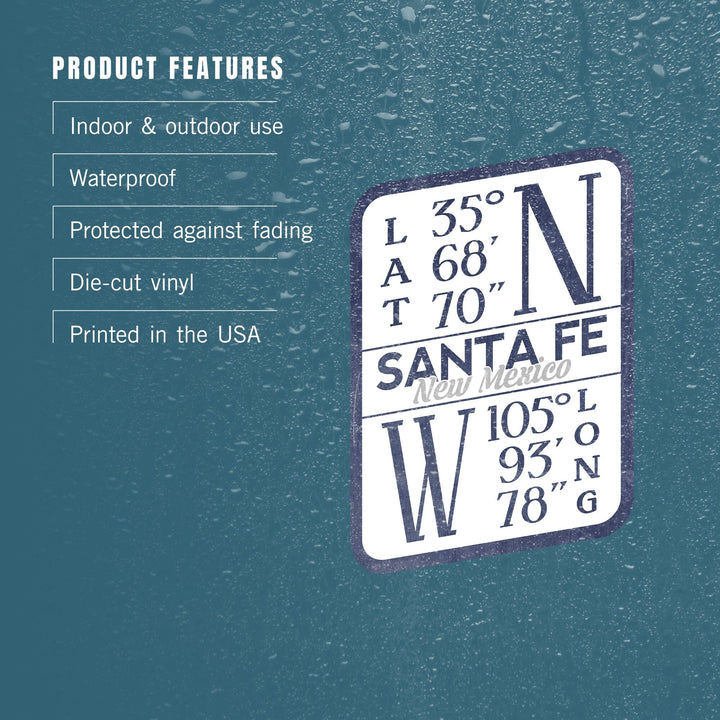 Santa Fe, New Mexico, Latitude & Longitude (Blue), Contour, Lantern Press Artwork, Vinyl Sticker Sticker Lantern Press 