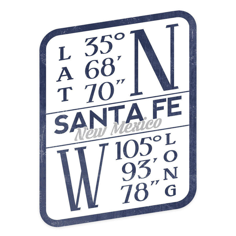 Santa Fe, New Mexico, Latitude & Longitude (Blue), Contour, Lantern Press Artwork, Vinyl Sticker Sticker Lantern Press 