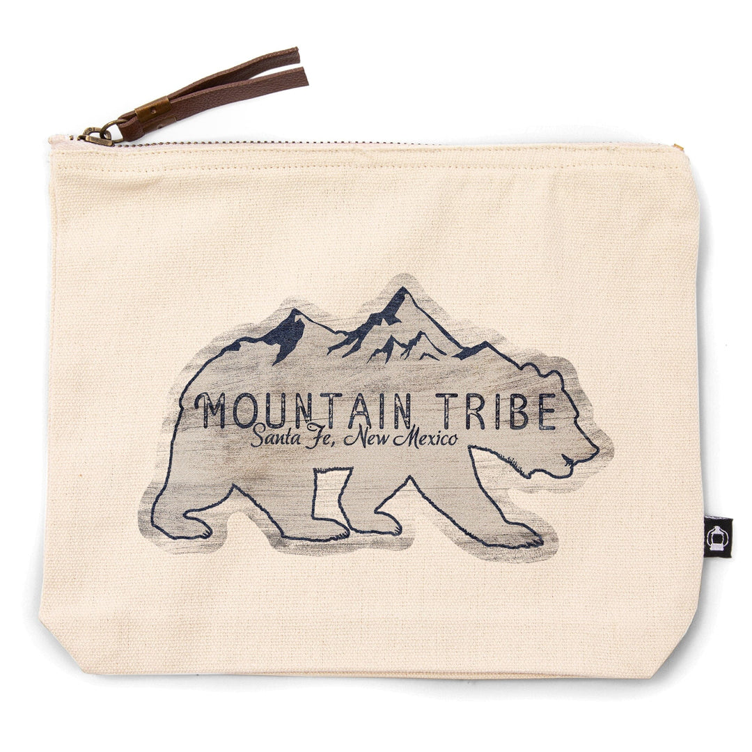 Santa Fe, New Mexico, Mountain Tribe, Grizzly Bears and Mountains, Rustic,, Organic Cotton Zipper Pouch, Go Bag Go Bag Lantern Press 