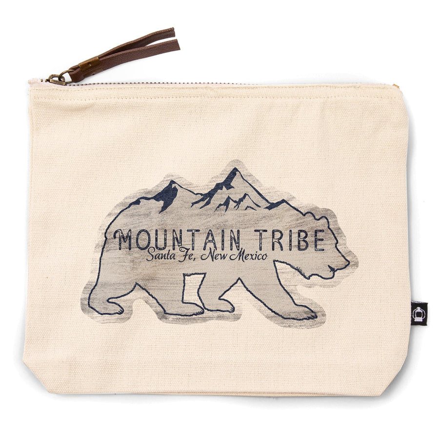 Santa Fe, New Mexico, Mountain Tribe, Grizzly Bears and Mountains, Rustic,, Organic Cotton Zipper Pouch, Go Bag Go Bag Lantern Press 