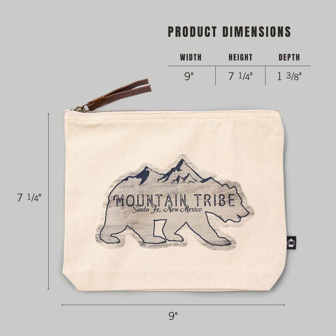 Santa Fe, New Mexico, Mountain Tribe, Grizzly Bears and Mountains, Rustic,, Organic Cotton Zipper Pouch, Go Bag Go Bag Lantern Press 