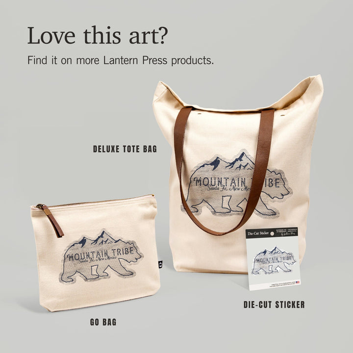 Santa Fe, New Mexico, Mountain Tribe, Grizzly Bears and Mountains, Rustic,, Organic Cotton Zipper Pouch, Go Bag Go Bag Lantern Press 