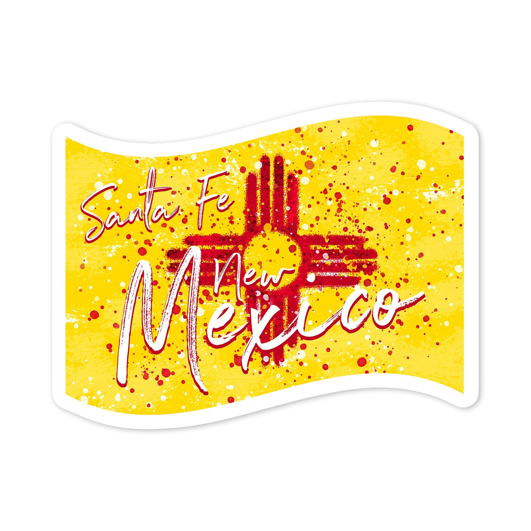 Santa Fe, New Mexico, New Mexico State Flag, Abstract Watercolor Splatter, Contour, Vinyl Sticker Sticker Lantern Press 