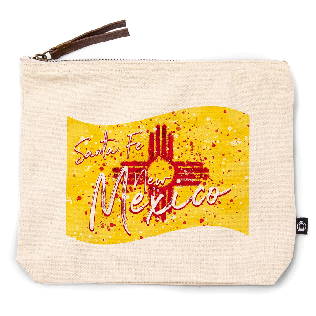 Santa Fe, New Mexico, New Mexico State Flag, Abstract Watercolor Splatter,, Organic Cotton Zipper Pouch, Go Bag Go Bag Lantern Press 