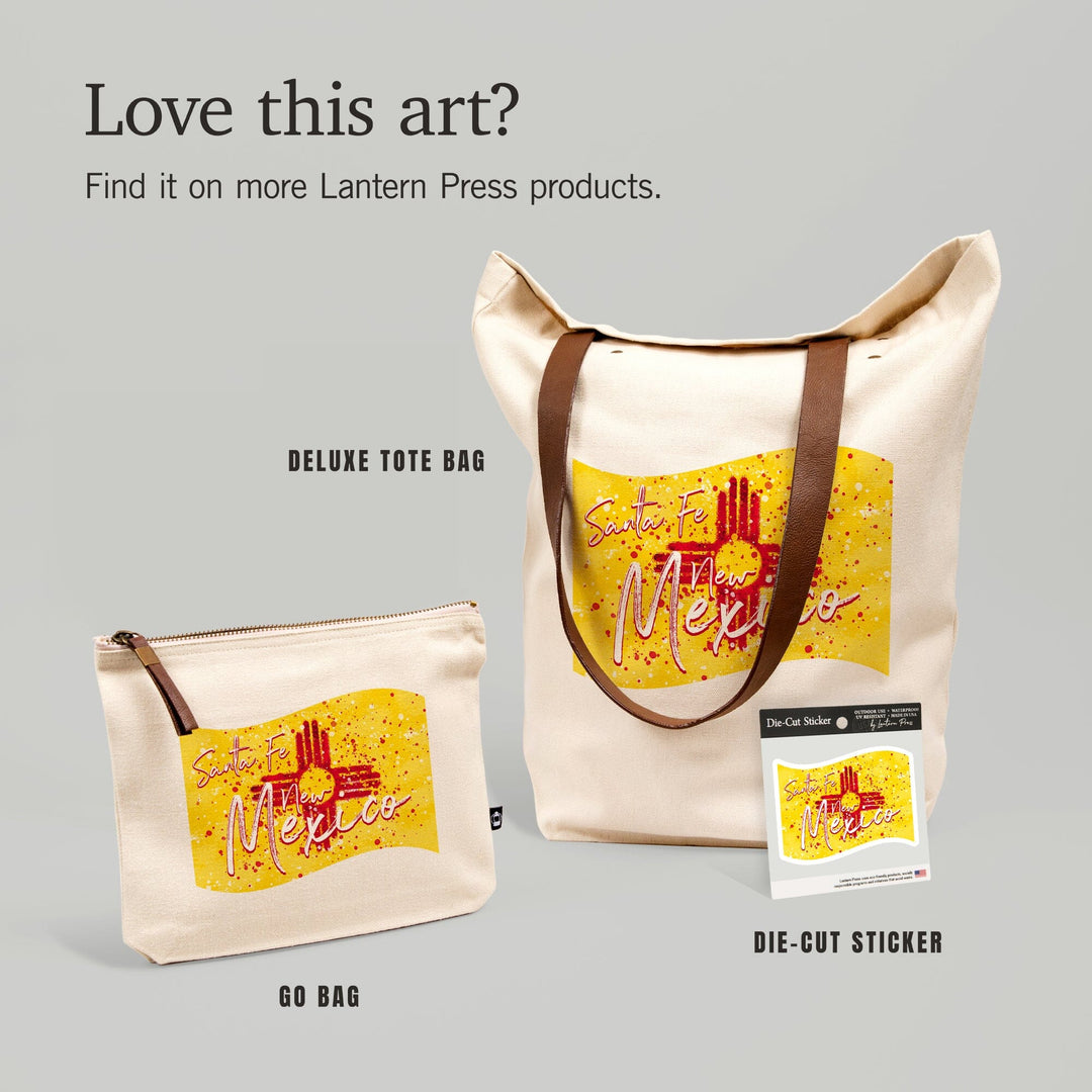 Santa Fe, New Mexico, New Mexico State Flag, Abstract Watercolor Splatter,, Organic Cotton Zipper Pouch, Go Bag Go Bag Lantern Press 