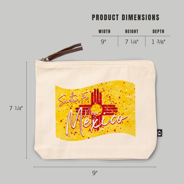 Santa Fe, New Mexico, New Mexico State Flag, Abstract Watercolor Splatter,, Organic Cotton Zipper Pouch, Go Bag Go Bag Lantern Press 