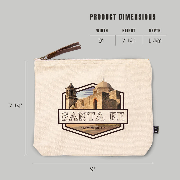 Santa Fe, New Mexico,, Organic Cotton Zipper Pouch, Go Bag Go Bag Lantern Press 