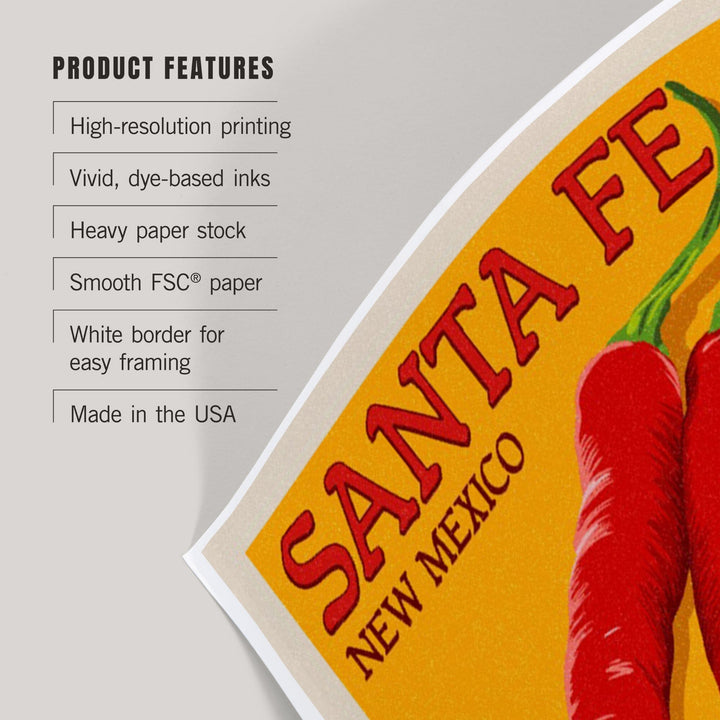 Santa Fe, New Mexico, Red Chiles, Letterpress, Art & Giclee Prints Art Lantern Press 