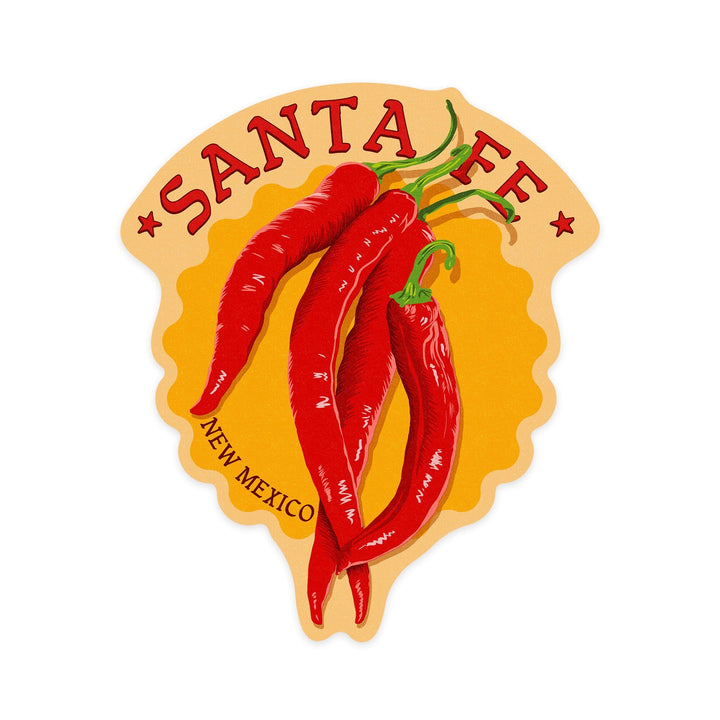 Santa Fe, New Mexico, Red Chiles, Letterpress, Contour, Lantern Press Artwork, Vinyl Sticker Sticker Lantern Press 