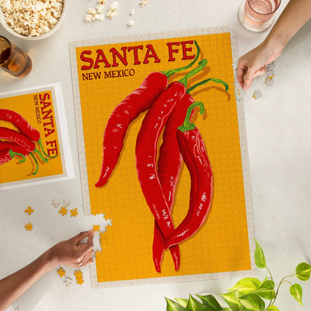 Santa Fe, New Mexico, Red Chiles, Letterpress, Jigsaw Puzzle Puzzle Lantern Press 