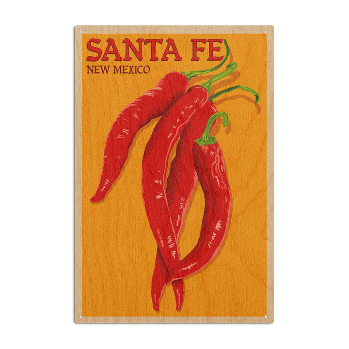 Santa Fe, New Mexico, Red Chiles, Letterpress, Lantern Press Artwork, Wood Signs and Postcards Wood Lantern Press 6x9 Wood Sign 