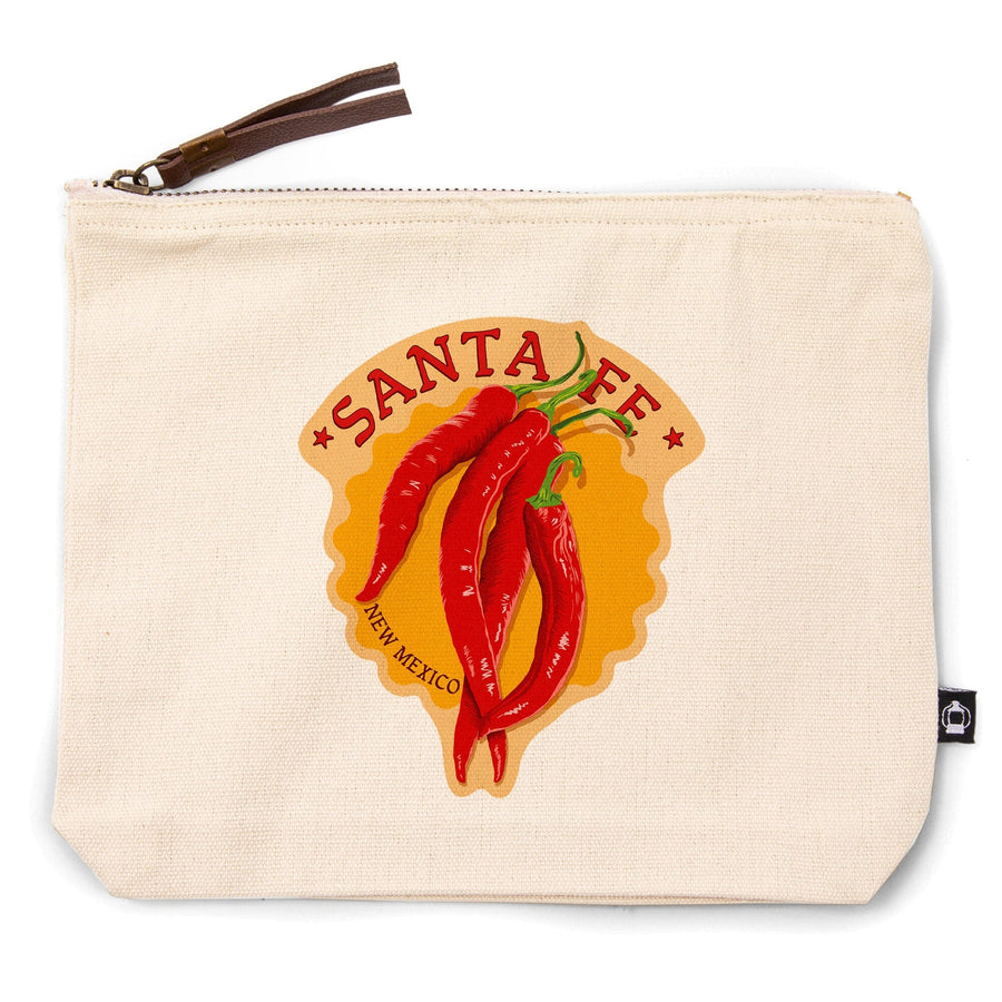 Santa Fe, New Mexico, Red Chiles, Letterpress,, Organic Cotton Zipper Pouch, Go Bag Go Bag Lantern Press 