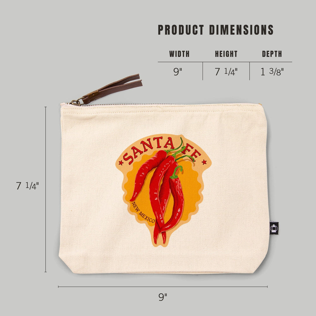 Santa Fe, New Mexico, Red Chiles, Letterpress,, Organic Cotton Zipper Pouch, Go Bag Go Bag Lantern Press 