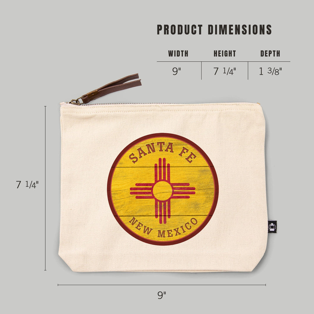 Santa Fe, New Mexico, Rustic New Mexico State Flag,, Organic Cotton Zipper Pouch, Go Bag Go Bag Lantern Press 