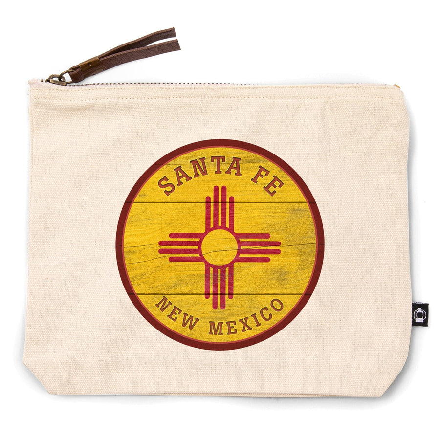 Santa Fe, New Mexico, Rustic New Mexico State Flag,, Organic Cotton Zipper Pouch, Go Bag Go Bag Lantern Press 