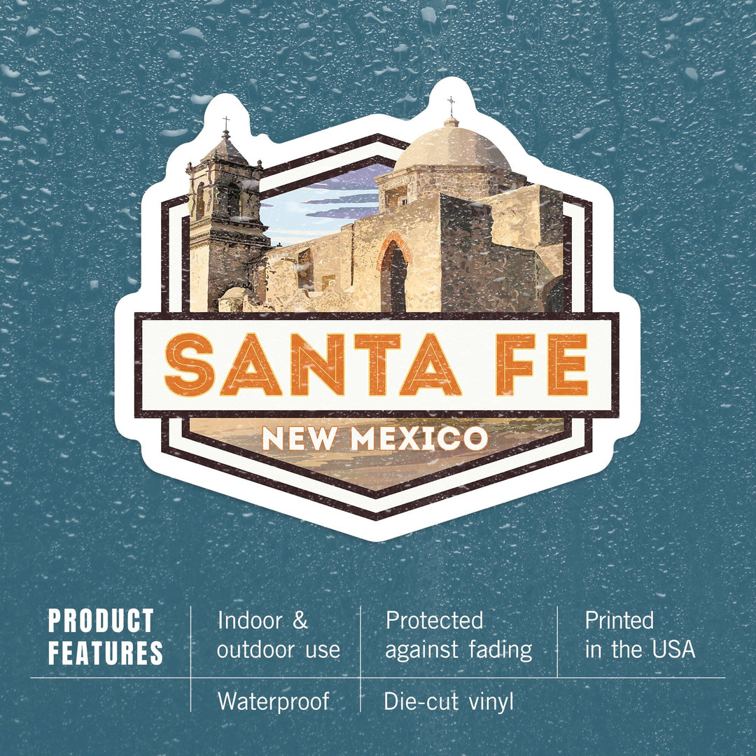 Santa Fe, New Mexico, Spanish Mission, Contour, Lantern Press Artwork, Vinyl Sticker Sticker Lantern Press 
