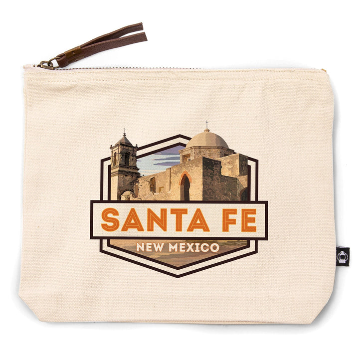 Santa Fe, New Mexico, Spanish Mission,, Organic Cotton Zipper Pouch, Go Bag Go Bag Lantern Press 