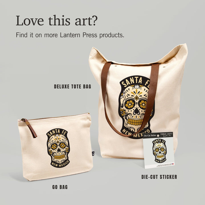 Santa Fe, New Mexico, Sugar Skull and Flower Pattern (Black and Gold),, Organic Cotton Zipper Pouch, Go Bag Go Bag Lantern Press 