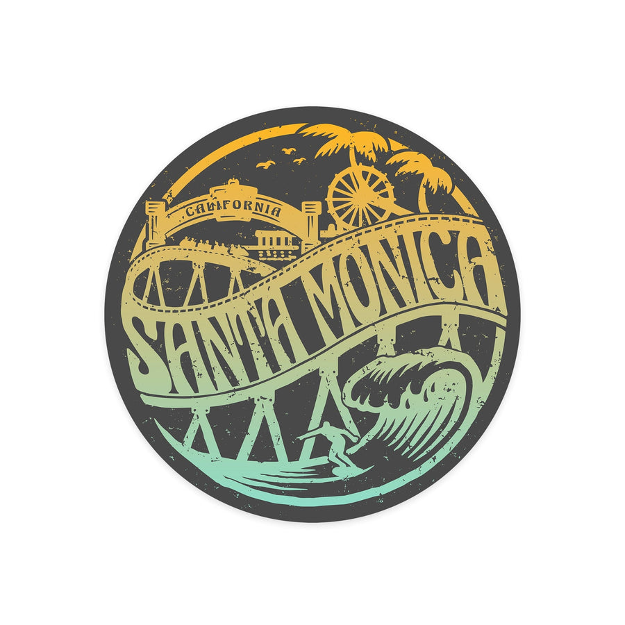 Santa Monica, California, Beach Scene, Contour, Vinyl Sticker Sticker Lantern Press 