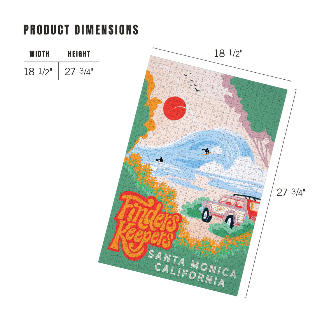 Santa Monica, California, Beach Surf Scene, Finders Keepers, Jigsaw Puzzle Puzzle Lantern Press 