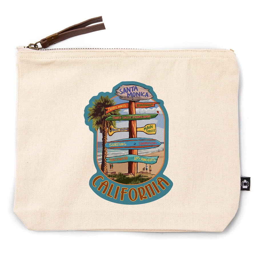 Santa Monica, California, Destination Sign, Contour, Lantern Press Artwork, Accessory Go Bag Totes Lantern Press 