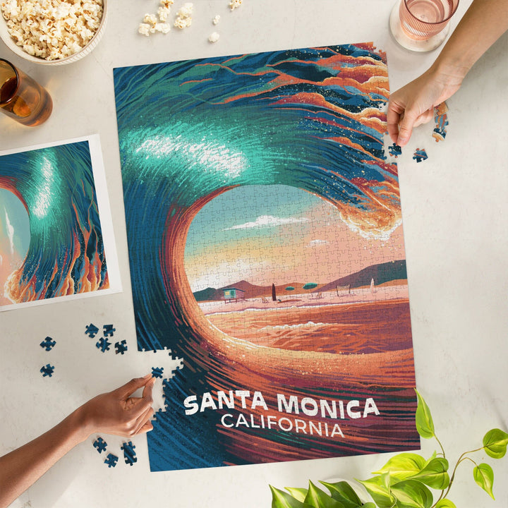 Santa Monica, California, Epic Wave, Jigsaw Puzzle Puzzle Lantern Press 