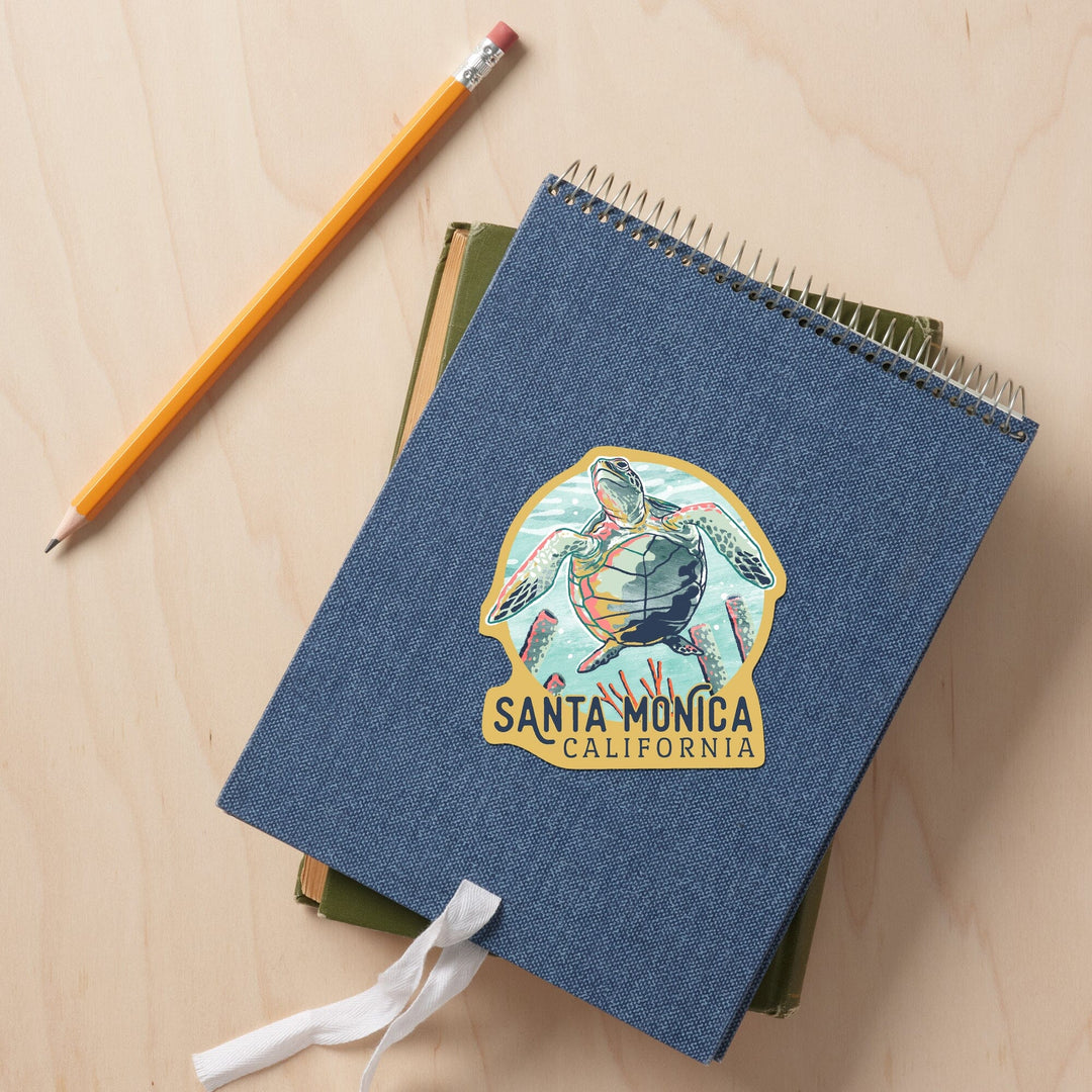 Santa Monica, California, Graphic Pastel, Sea Turtle, Contour, Vinyl Sticker Sticker Lantern Press 